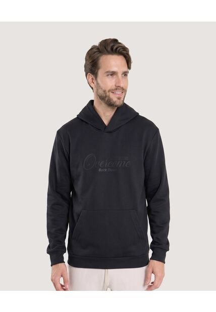 Hoodie Con Estampado  Para Hombre Negro Ostu