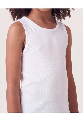 Camiseta Tank Básica Acanalada Infantil Niña Crema Ostu