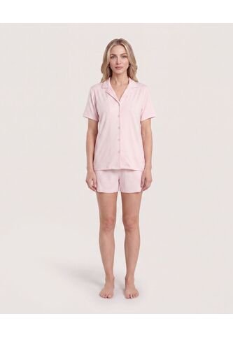 Pijama Resort Con Short Unicolor  Para Mujer Rosado Ostu Ostu