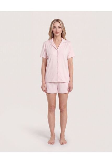 Pijama Resort Con Short Unicolor  Para Mujer Rosado Ostu