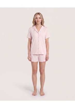 Pijama Resort Con Short Unicolor Para Mujer Rosado Ostu