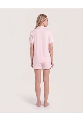 Pijama Resort Con Short Unicolor Para Mujer Rosado Ostu