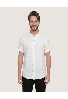 Camisa Manga Larga Con Bolsillo Para Hombre Crema Ostu