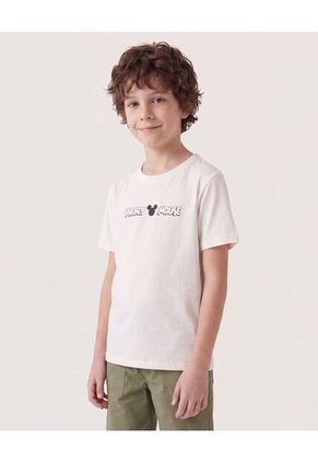 Camiseta Mickey Mouse Signature Para Niño Infantil Niño Crema Ostu