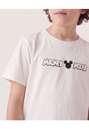 Camiseta Mickey Mouse Signature Para Niño Infantil Niño Crema Ostu
