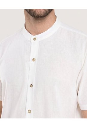 Camisa Manga Larga Con Bolsillo Para Hombre Crema Ostu