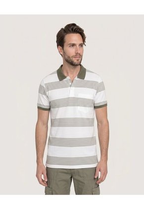Polo Cuello Tejido A Rayas Para Hombre Verde Ostu