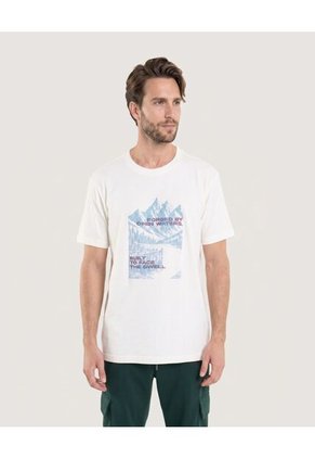 Camiseta Regular Con Estampado De Montañas Para Hombre Crema Ostu