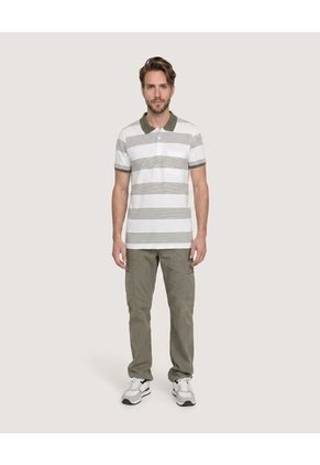 Polo Cuello Tejido A Rayas Para Hombre Verde Ostu