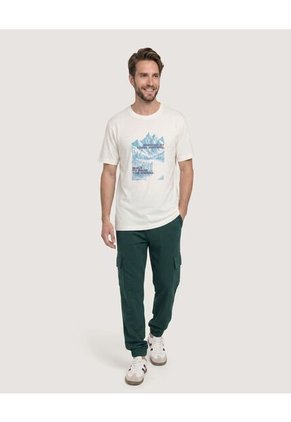 Camiseta Regular Con Estampado De Montañas Para Hombre Crema Ostu