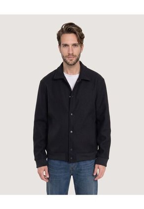 Chaqueta Bomber De Botones Para Hombre Negro Ostu