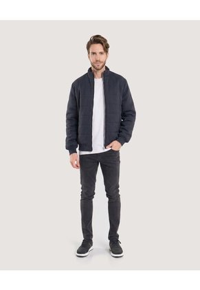 Chaqueta Acolchada Con Cierre Frontal Para Hombre Azul Ostu