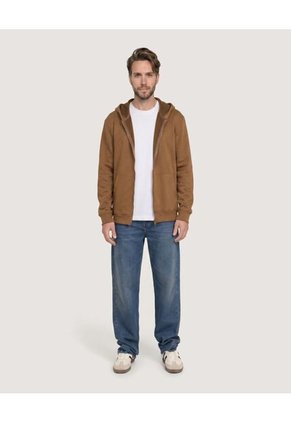 Buzo Hoodie Zipper De Ajuste Cómodo Para Hombre Café Ostu