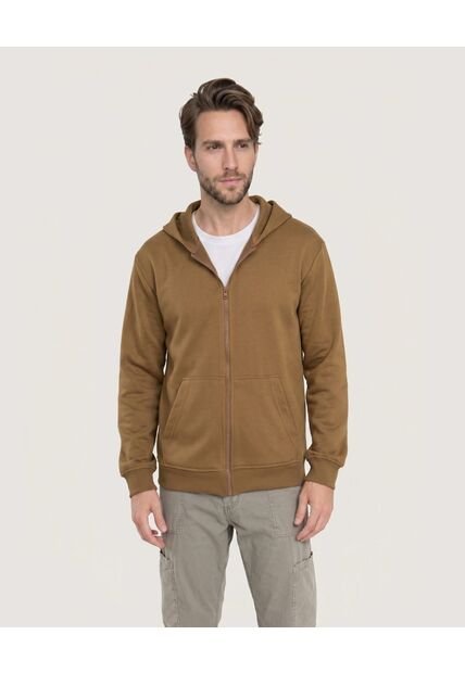Buzo Hoodie Zipper De Ajuste Cómodo  Para Hombre Café Ostu