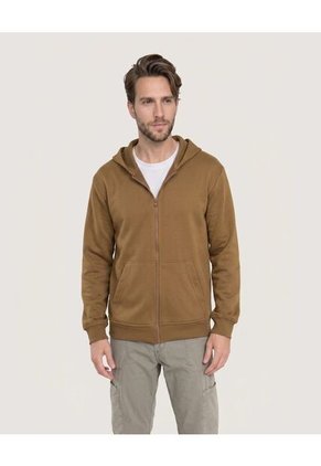 Buzo Hoodie Zipper De Ajuste Cómodo Para Hombre Café Ostu