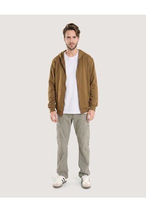 Buzo Hoodie Zipper De Ajuste Cómodo Para Hombre Café Ostu