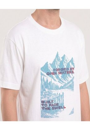 Camiseta Regular Con Estampado De Montañas Para Hombre Crema Ostu