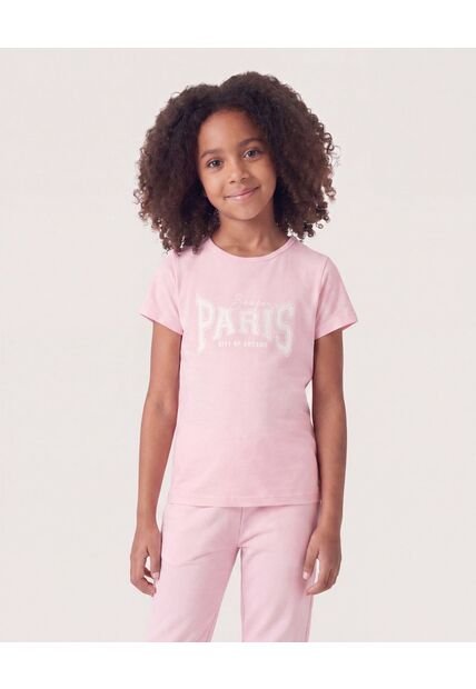 Camiseta Paris Estilo Universitario  Infantil Niña Rosa Ostu