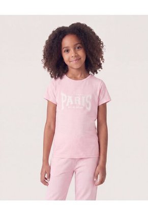 Camiseta Paris Estilo Universitario Infantil Niña Rosa Ostu