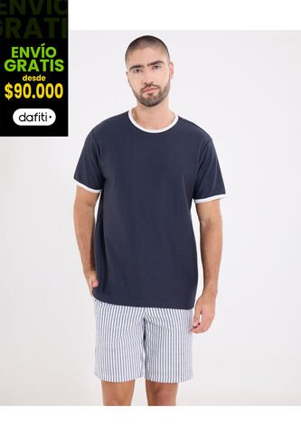 Camiseta  Para Hombre Manga Corta Cuello Redondo Color Azul Marca Ostu #60091863 Ostu