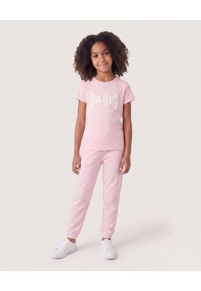 Camiseta Paris Estilo Universitario Infantil Niña Rosa Ostu