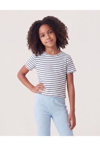 Camiseta Cropped Rayas Clásicas  Infantil Niña Blanco Ostu Ostu