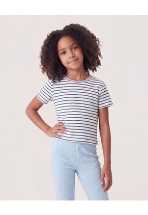 Camiseta Cropped Rayas Clásicas Infantil Niña Blanco Ostu