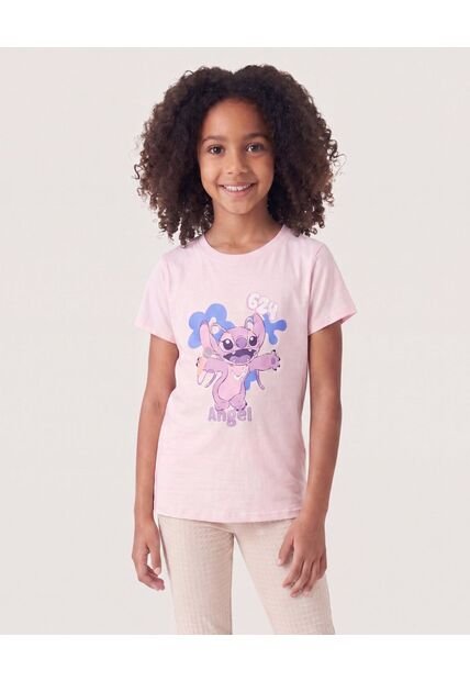 Camiseta Angel De Lilo Y Stitch  Infantil Niña Lila Ostu