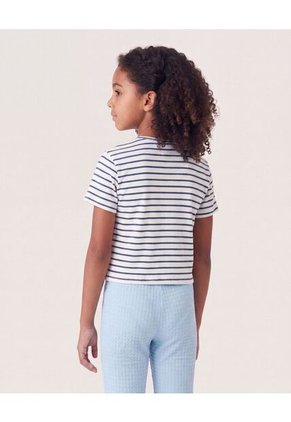 Camiseta Cropped Rayas Clásicas Infantil Niña Blanco Ostu