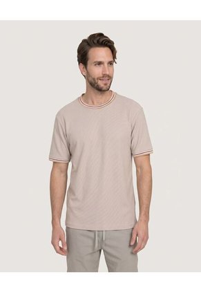 Camiseta Regular Preteñida Klang Para Hombre Beige Ostu