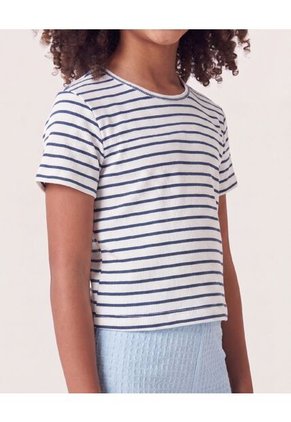Camiseta Cropped Rayas Clásicas Infantil Niña Blanco Ostu