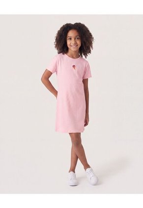 Vestido Helado Manga Corta Infantil Niña Rosa Ostu