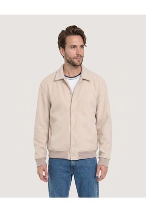 Chaqueta Bomber De Botones Para Hombre Arena Ostu