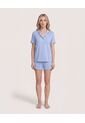 Pijama Resort Con Short Unicolor  Para Mujer Azul Ostu de Ostu