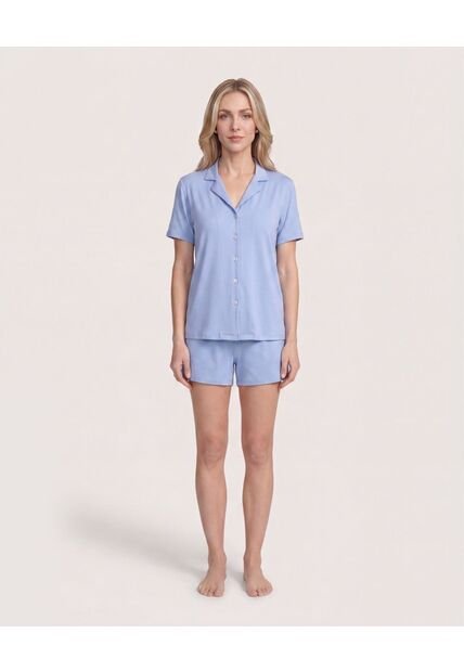 Pijama Resort Con Short Unicolor  Para Mujer Azul Ostu