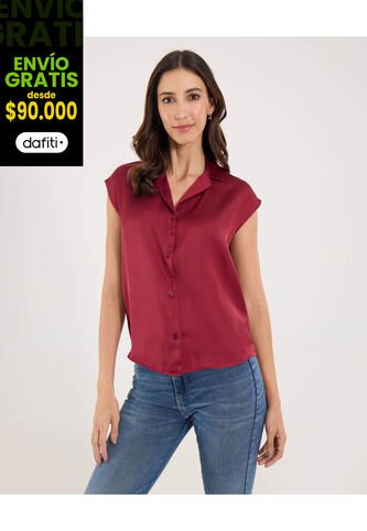 Camisa  Para Mujer Manga Corta Color Vino Marca Ostu #40010347 Ostu
