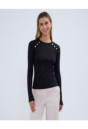 Camiseta Para Mujer Manga Larga Color Negro Marca Ostu #40092216