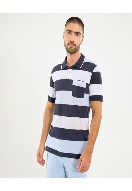 Polo Para Hombre Cuello Tejido Con Bolsillo Color Azul Marca Ostu #60110749