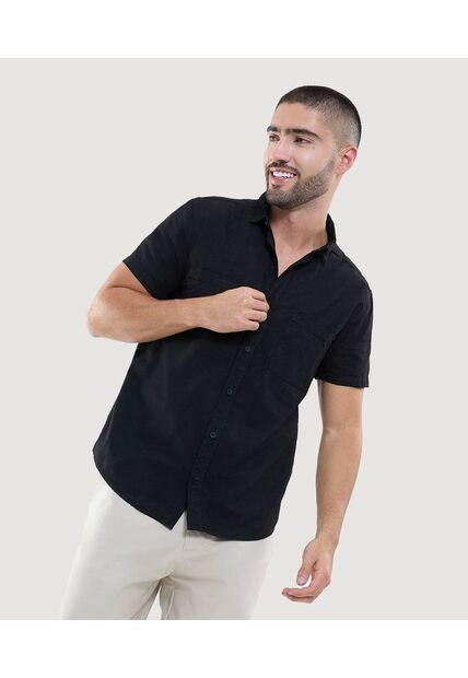 Camisa Para Hombre Manga Corta Con Bolsillo Color Negro Marca Ostu #60010675