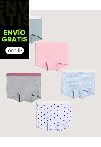 Ropa Interior X5 Infantil Niña Boxer Color Negro Marca Ostu #90180111 Ostu