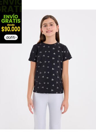 Camiseta  Infantil Niña Manga Corta Cuello Redondo Color Negro Marca Ostu #90090362 Ostu