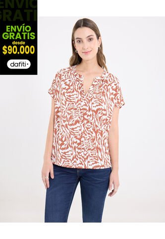 Blusa  Para Mujer Manga Corta Color Terracota Marca Ostu #40121202 Ostu