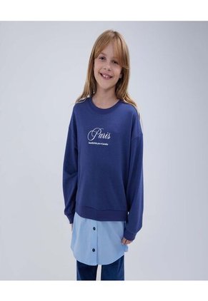 Buzo Para Niña Cuello Redondo Color Azul  Marca Ostu #90060104