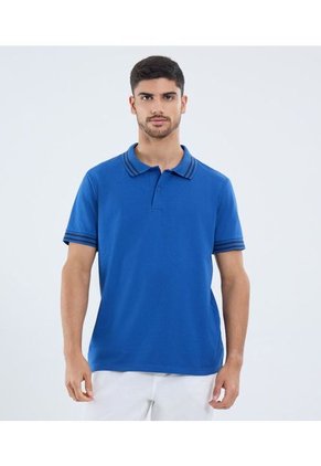 Polo Para Hombre Cuello Tejido Sin Bolsillo Color Azul Marca Ostu #60110769