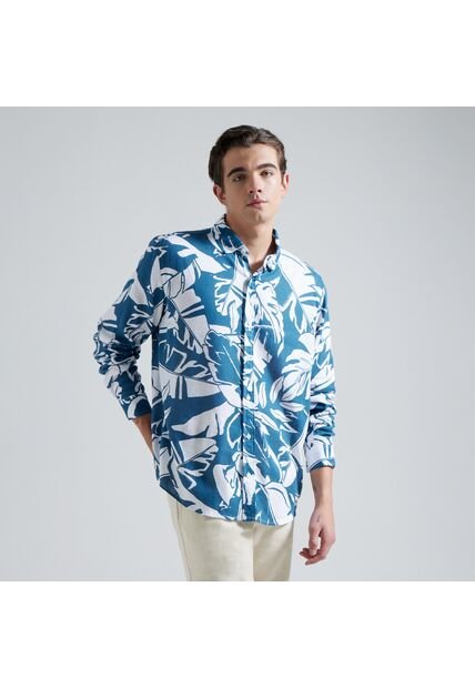 Camisa Para Hombre Manga Larga Sin Bolsillo Color Azul  Marca Ostu #60010596