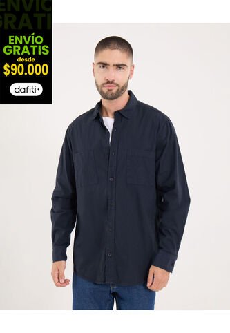 Camisa  Para Hombre Manga Larga Con Bolsillo Cuello Casual M Color Negro Marca Ostu #60010816 Ostu