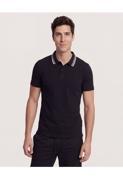Polo  Para Hombre Cuello Tejido Sin Bolsillo Color Negro Marca Ostu #60110901