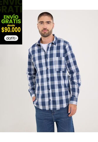 Camisa  Para Hombre Manga Larga Con Bolsillo Cuello Casual M Color Azul Marca Ostu #60010874 Ostu