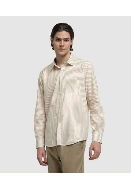 Camisa Para Hombre Manga Larga Con Bolsillo Color Amarillo  Marca Ostu #60010670