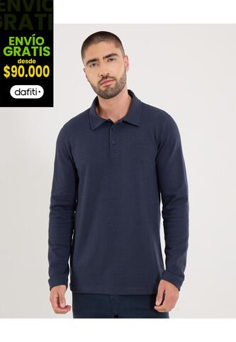 Polo  Para Hombre M/L Cuello Maquina Sin Bolsillo Color Azul Marca Ostu #60110860 Ostu